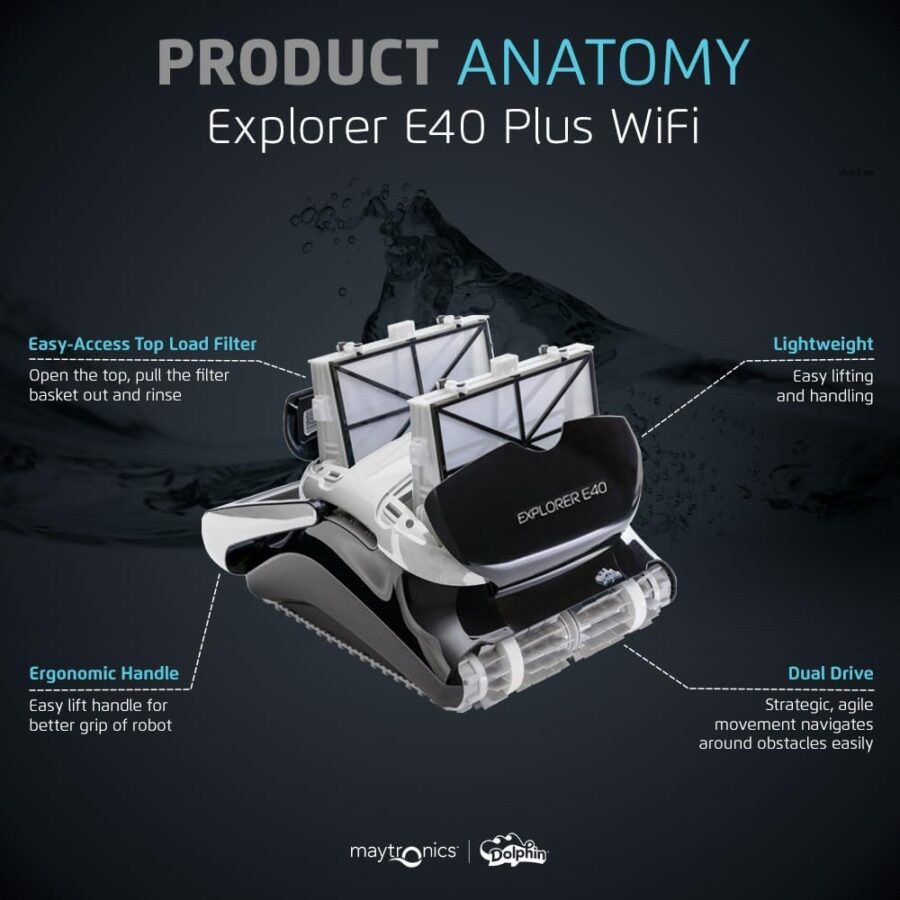 Dolphin Explorer E40 Robotic Pool Cleaner with Wi-Fi – Wall-Climbing, Waterline Scrubbing, Dual Drive Precision, for Inground Pools up to 50 ft - Image 37