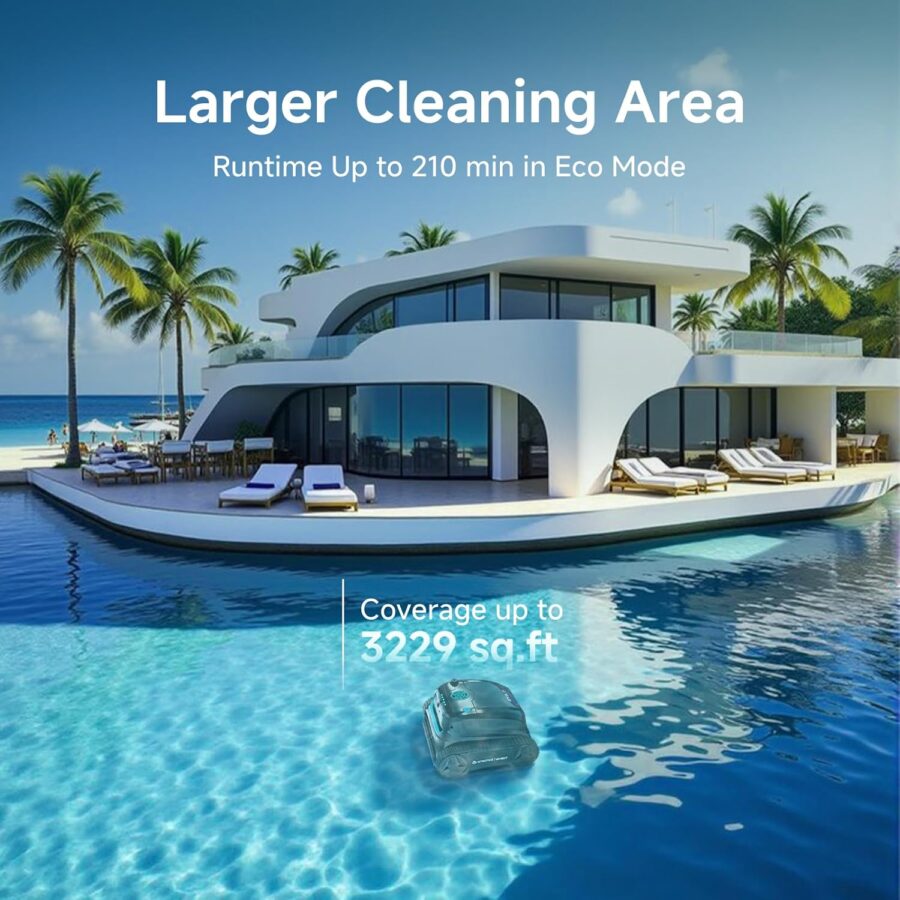 WYBOT S2 Vision AI Robotic Pool Cleaner – Cordless Vacuum with Camera, 8 Modes, 210min Runtime, for Pools up to 3229 sq.ft, Wall & Waterline Cleaning (2025 Model) - Image 4