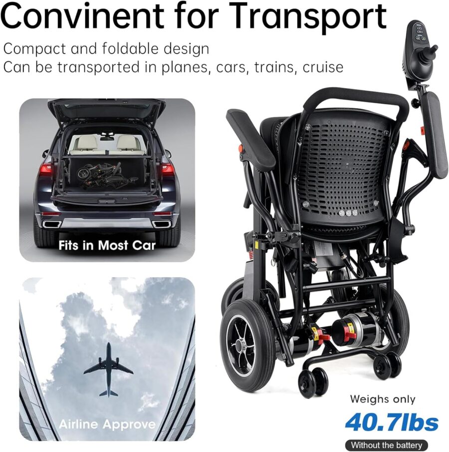 42 lbs Lightweight Electric Wheelchair – Gradient Color, Bluetooth Remote, Dual Batteries, 500W Power, Foldable & Airline Approved - Image 9