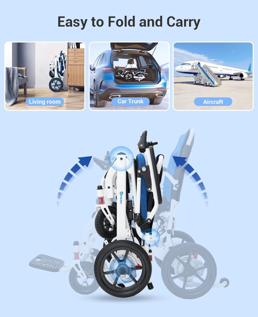 Ultra-Light Folding Electric Wheelchair – 22-Mile Range, Dual Lithium Batteries, 39 lbs Lightweight Power Chair for Adults – All-Terrain, Airline Approved - Image 8