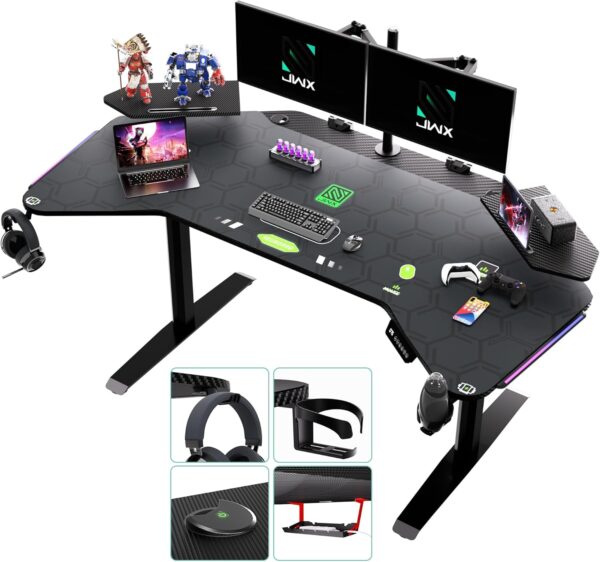 JWX 72" Dual Motor Electric Standing Gaming Desk – RGB LED, Wing-Shaped Workstation with Cable Management, Memory Settings & Accessories for Streamers & Creators