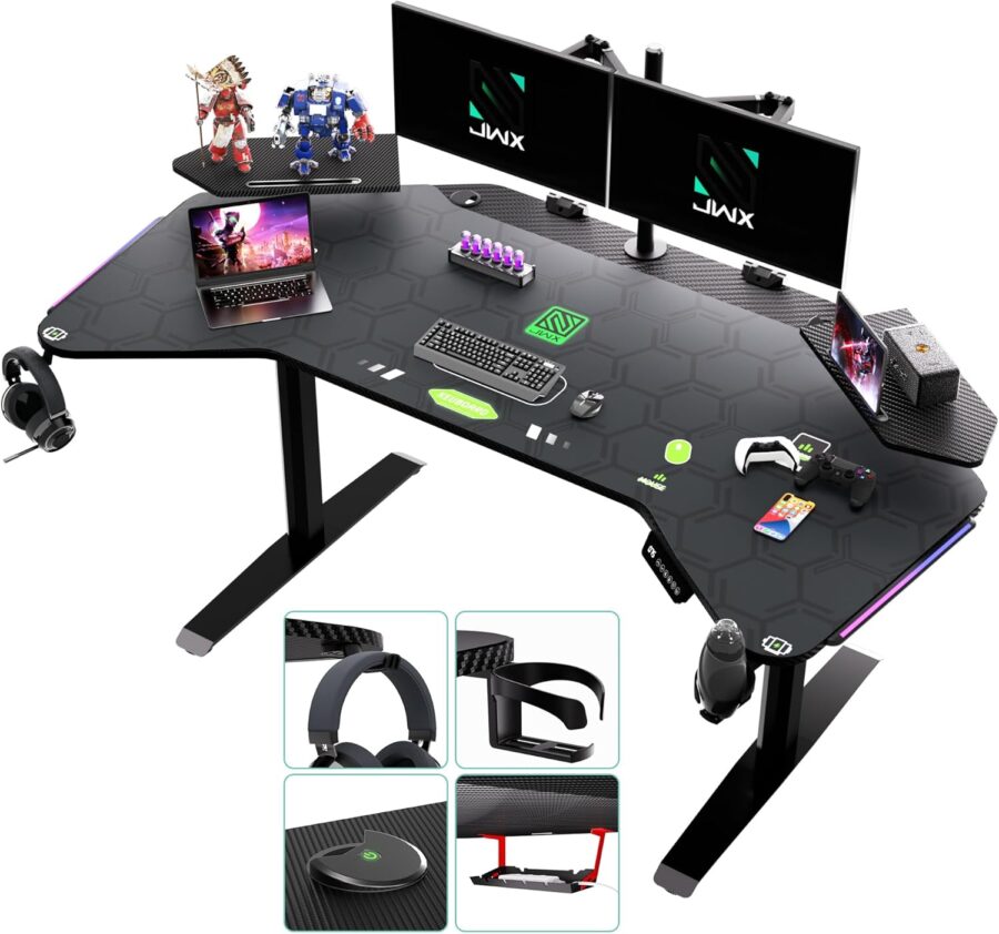 JWX 72" Dual Motor Electric Standing Gaming Desk – RGB LED, Wing-Shaped Workstation with Cable Management, Memory Settings & Accessories for Streamers & Creators