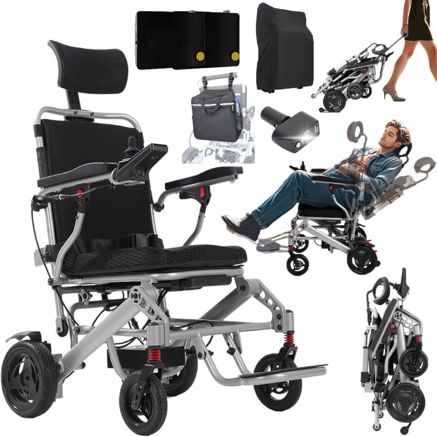 2025 Reclining Electric Wheelchair – 30+ Mile Range, Foldable All-Terrain Power Chair with Dual Batteries, Headrest & Telescopic Handle - Image 9