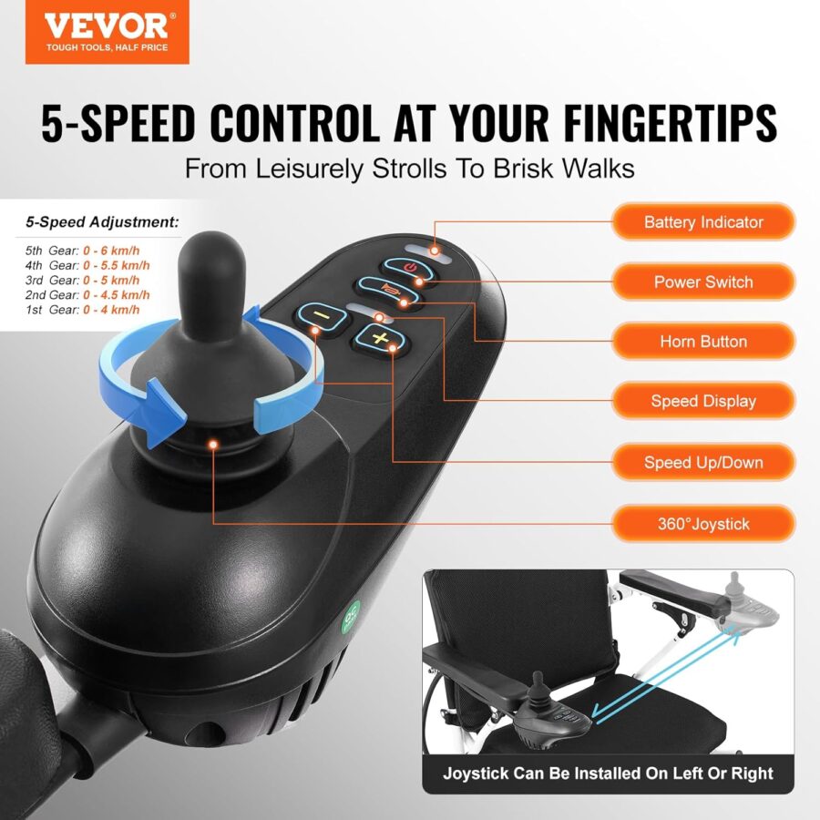 VEVOR Foldable Electric Wheelchair for Adults & Seniors – 300 lbs Capacity, 20Ah Battery, All-Terrain, 17.7" Seat, Lightweight Power Chair - Image 47