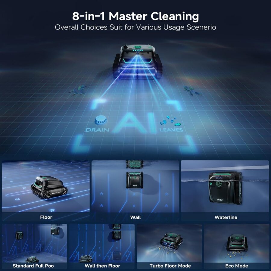 WYBOT S2 Vision AI Robotic Pool Cleaner – Cordless Vacuum with Camera, 8 Modes, 210min Runtime, for Pools up to 3229 sq.ft, Wall & Waterline Cleaning (2025 Model) - Image 6