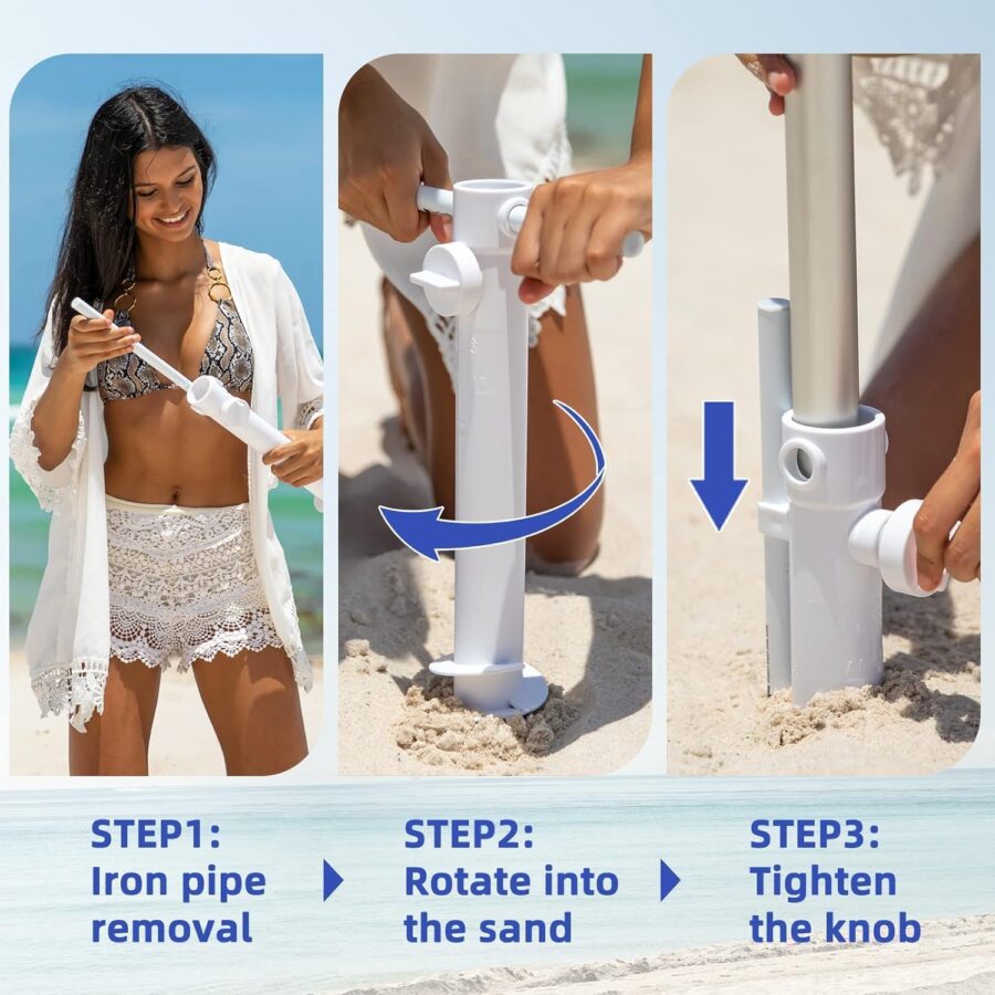 AMMSUN 8FT Beach Umbrella with Sand Anchor – Windproof Outdoor Sunshade with Tilt, Air Vents & UPF 50+ UV Protection for Beach, Pool & Patio - Image 32