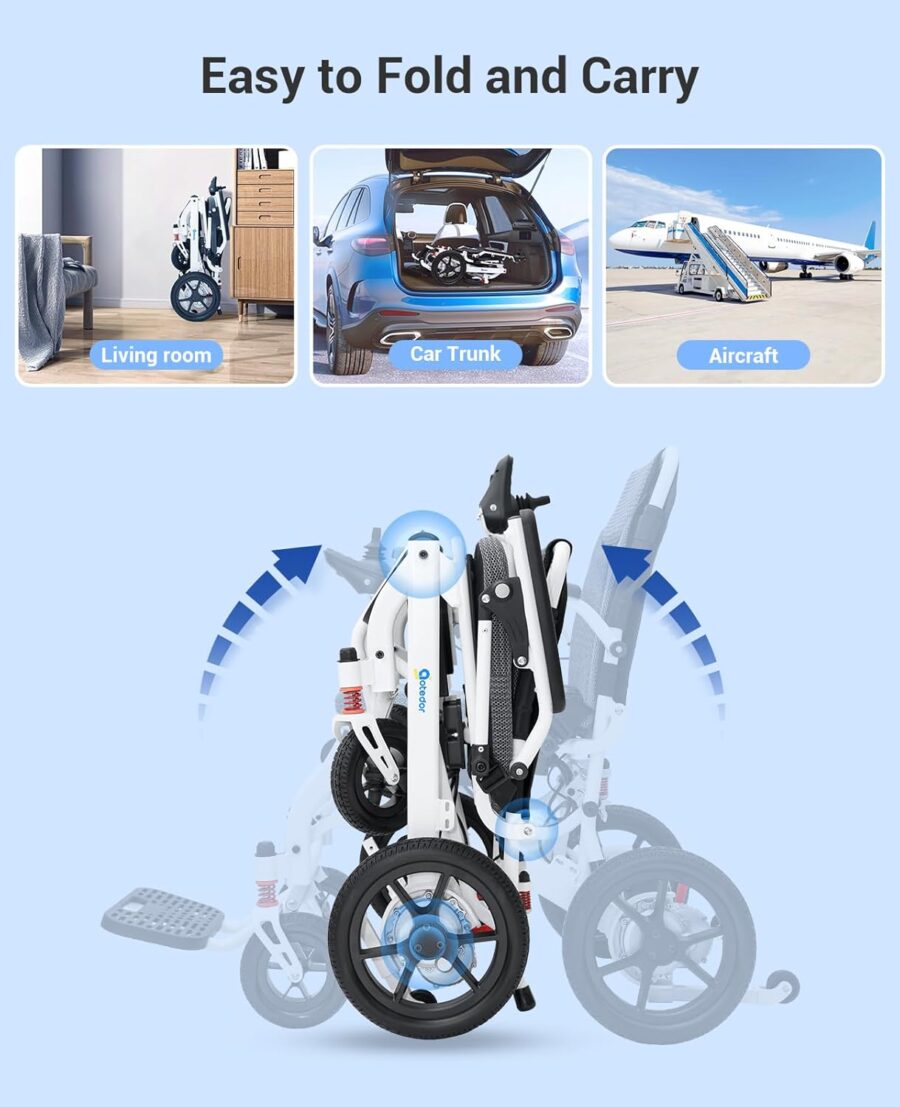 Ultra-Light Folding Electric Wheelchair – 22-Mile Range, Dual Lithium Batteries, 39 lbs Lightweight Power Chair for Adults – All-Terrain, Airline Approved - Image 26