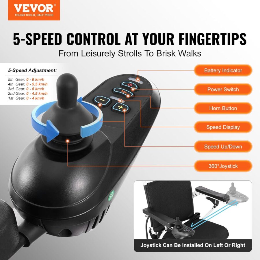 VEVOR Foldable Electric Wheelchair for Adults & Seniors – 300 lbs Capacity, 20Ah Battery, All-Terrain, 17.7" Seat, Lightweight Power Chair - Image 14