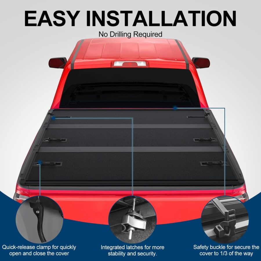 Hard Tri-Fold Tonneau Cover for 2019–2025 Silverado/Sierra 1500 5.8ft Bed – Heavy-Duty, Weatherproof | Not for CarbonPro - Image 4