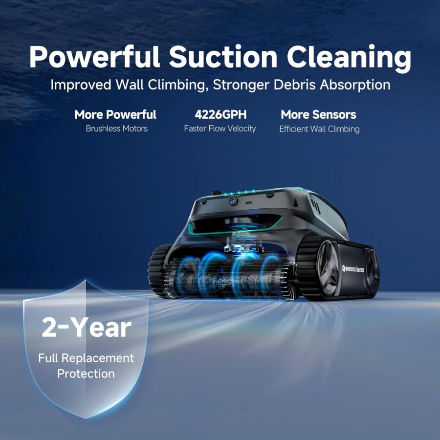 WYBOT S2 Vision AI Robotic Pool Cleaner – Cordless Vacuum with Camera, 8 Modes, 210min Runtime, for Pools up to 3229 sq.ft, Wall & Waterline Cleaning (2025 Model) - Image 5