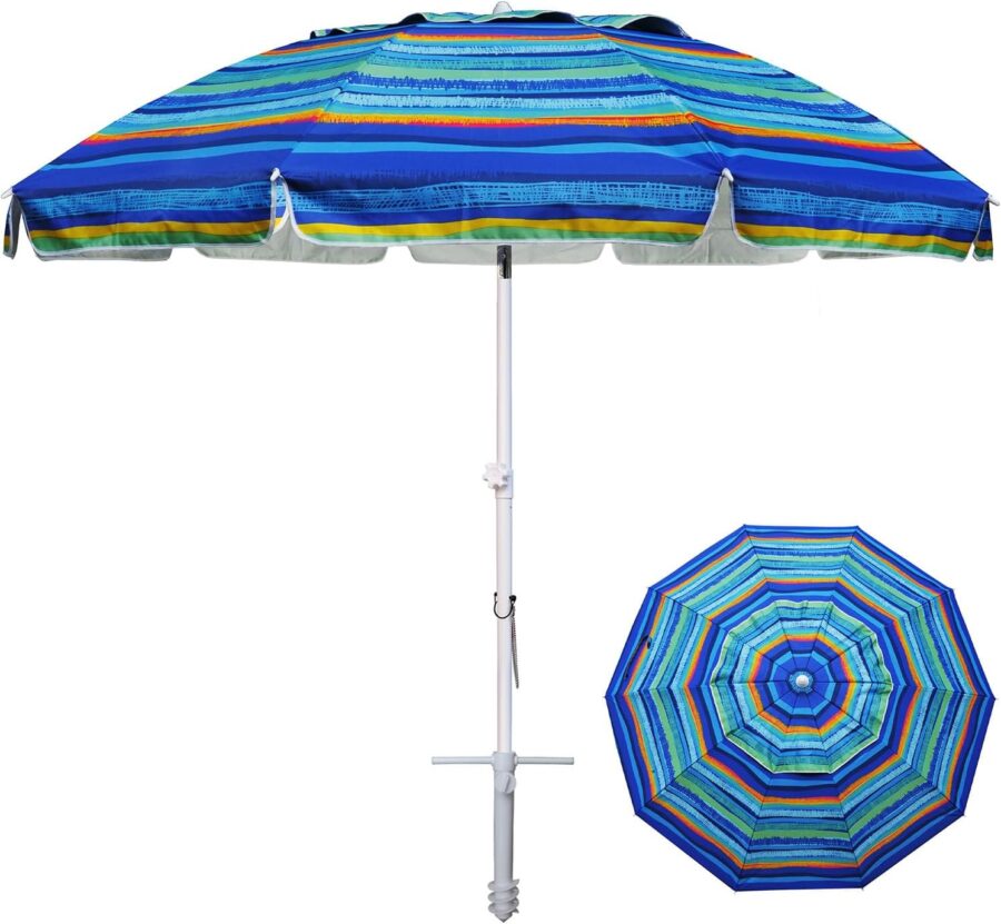 AMMSUN 8FT Beach Umbrella with Sand Anchor – Windproof Outdoor Sunshade with Tilt, Air Vents & UPF 50+ UV Protection for Beach, Pool & Patio - Image 29