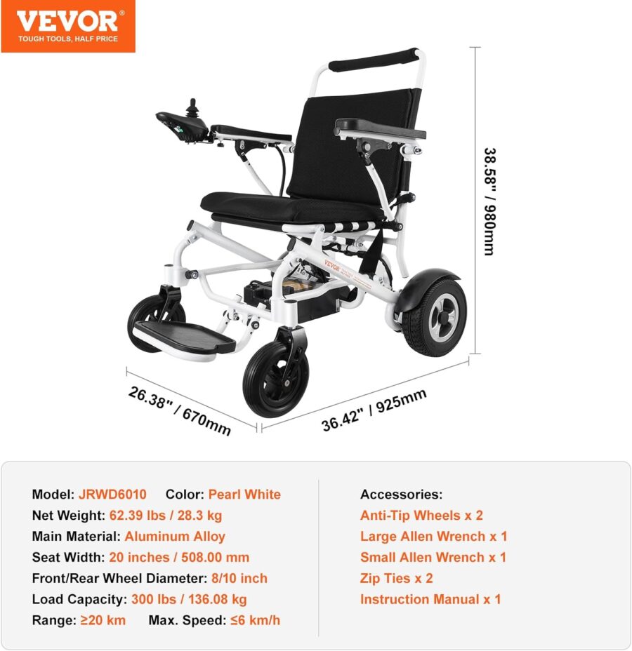 VEVOR Foldable Electric Wheelchair for Adults & Seniors – 300 lbs Capacity, 20Ah Battery, All-Terrain, 17.7" Seat, Lightweight Power Chair - Image 52