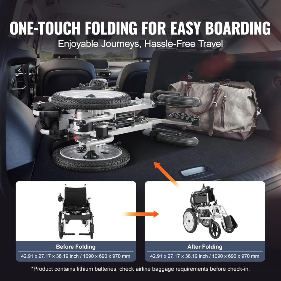 VEVOR Foldable Electric Wheelchair for Adults & Seniors – 300 lbs Capacity, 20Ah Battery, All-Terrain, 17.7" Seat, Lightweight Power Chair - Image 4