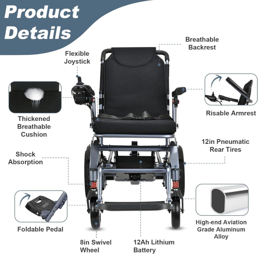 2025 Reclining Electric Wheelchair – 30+ Mile Range, Foldable All-Terrain Power Chair with Dual Batteries, Headrest & Telescopic Handle - Image 7