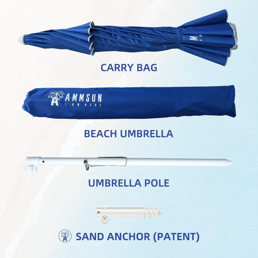 AMMSUN 8FT Beach Umbrella with Sand Anchor – Windproof Outdoor Sunshade with Tilt, Air Vents & UPF 50+ UV Protection for Beach, Pool & Patio - Image 20