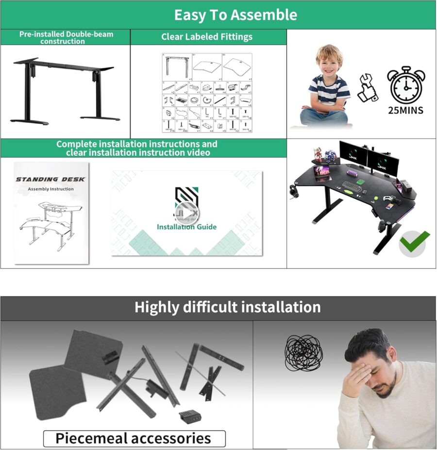 JWX 72" Dual Motor Electric Standing Gaming Desk – RGB LED, Wing-Shaped Workstation with Cable Management, Memory Settings & Accessories for Streamers & Creators - Image 10