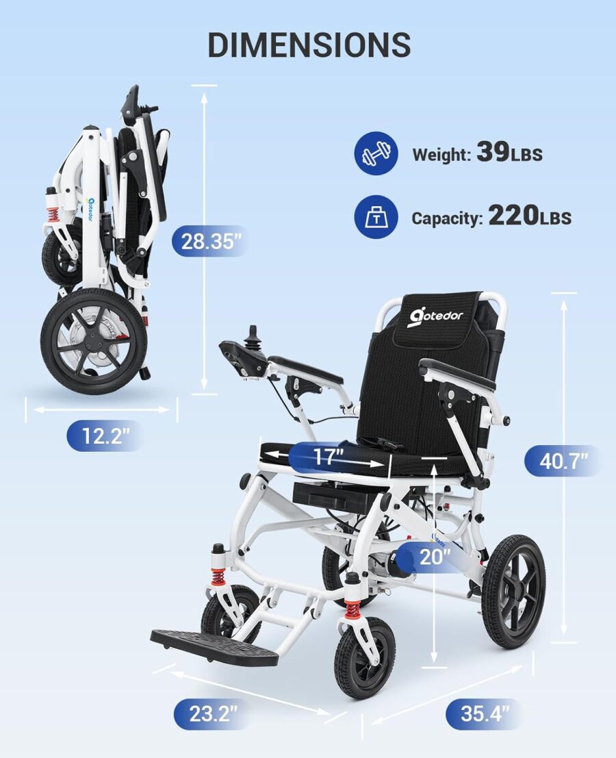 Ultra-Light Folding Electric Wheelchair – 22-Mile Range, Dual Lithium Batteries, 39 lbs Lightweight Power Chair for Adults – All-Terrain, Airline Approved - Image 16