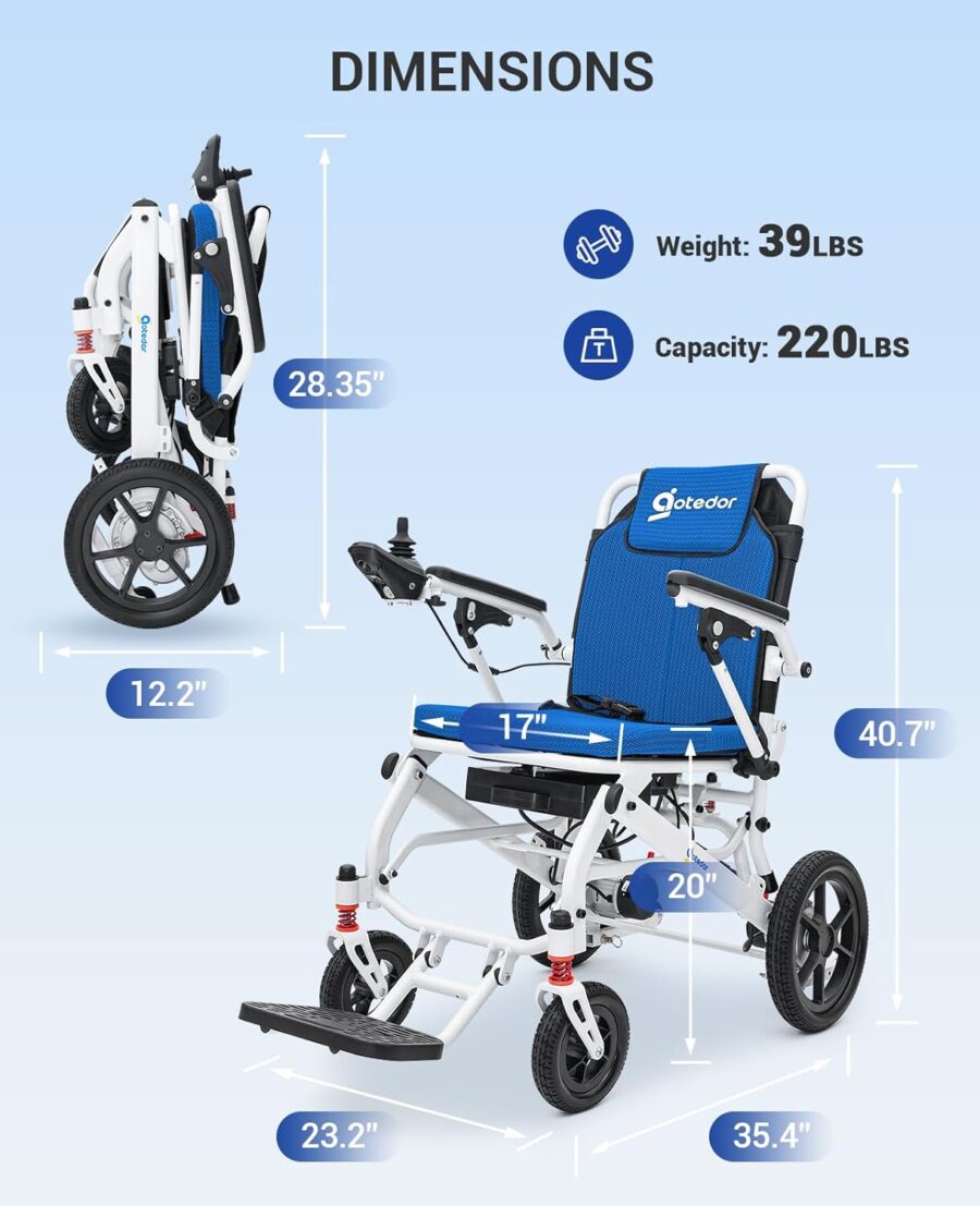 Ultra-Light Folding Electric Wheelchair – 22-Mile Range, Dual Lithium Batteries, 39 lbs Lightweight Power Chair for Adults – All-Terrain, Airline Approved - Image 7