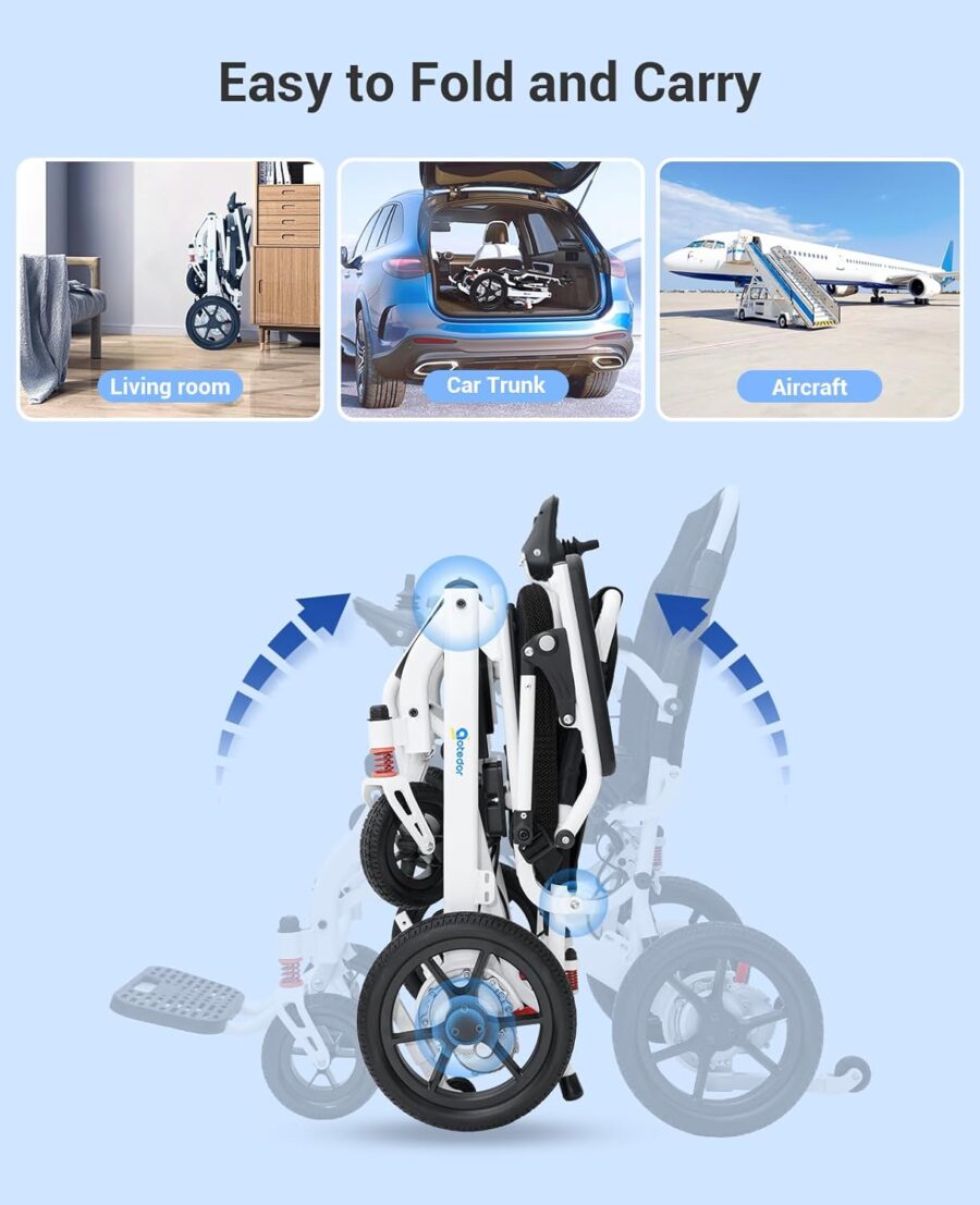 Ultra-Light Folding Electric Wheelchair – 22-Mile Range, Dual Lithium Batteries, 39 lbs Lightweight Power Chair for Adults – All-Terrain, Airline Approved - Image 17