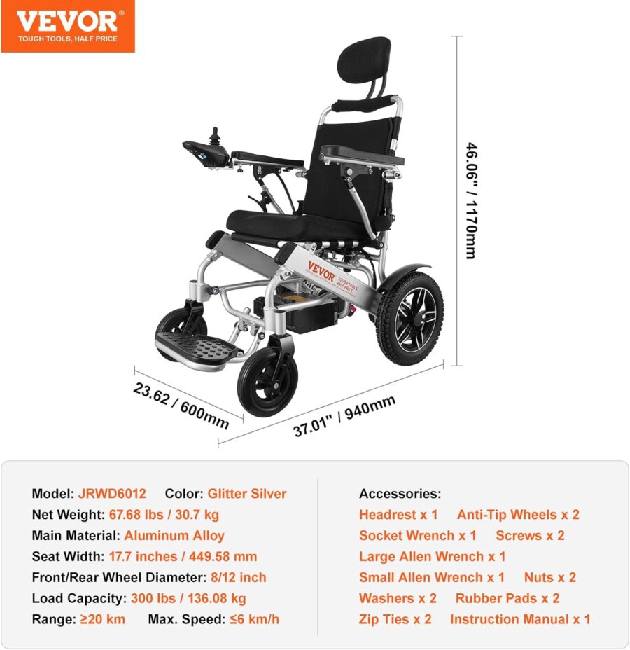 VEVOR Foldable Electric Wheelchair for Adults & Seniors – 300 lbs Capacity, 20Ah Battery, All-Terrain, 17.7" Seat, Lightweight Power Chair - Image 43