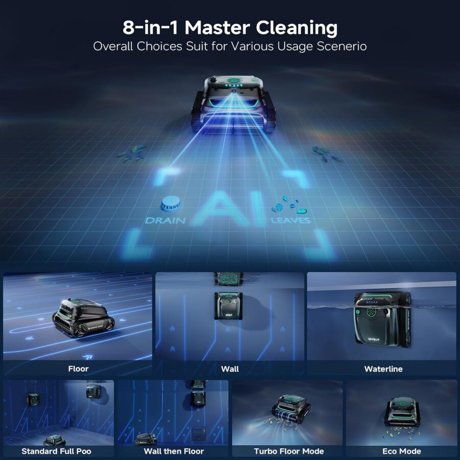 WYBOT S2 Vision AI Robotic Pool Cleaner – Cordless Vacuum with Camera, 8 Modes, 210min Runtime, for Pools up to 3229 sq.ft, Wall & Waterline Cleaning (2025 Model) - Image 15