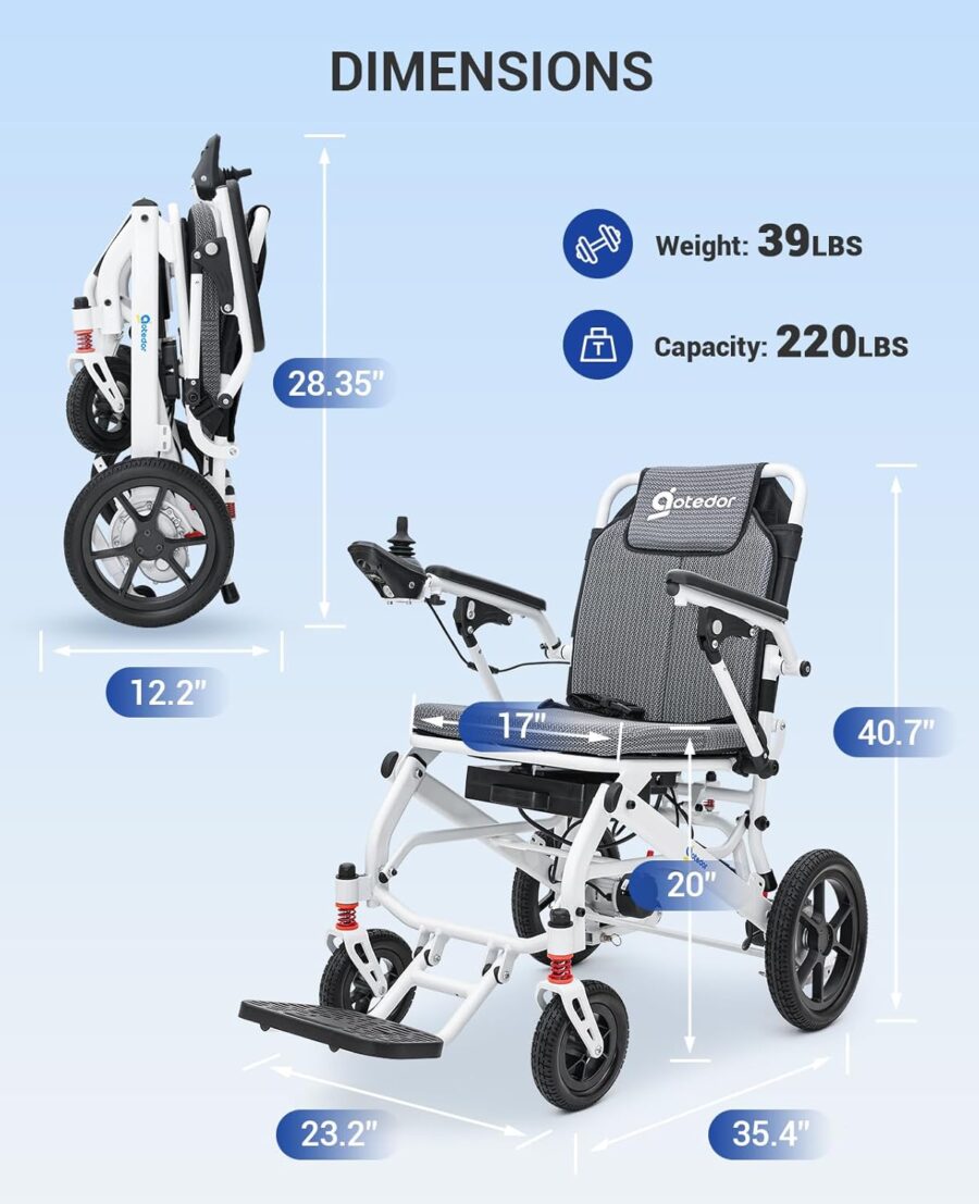 Ultra-Light Folding Electric Wheelchair – 22-Mile Range, Dual Lithium Batteries, 39 lbs Lightweight Power Chair for Adults – All-Terrain, Airline Approved - Image 25