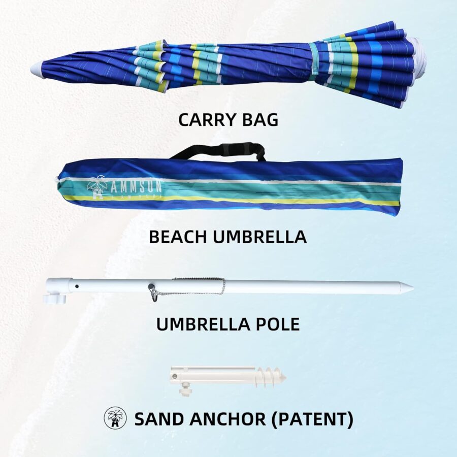 AMMSUN 8FT Beach Umbrella with Sand Anchor – Windproof Outdoor Sunshade with Tilt, Air Vents & UPF 50+ UV Protection for Beach, Pool & Patio - Image 12