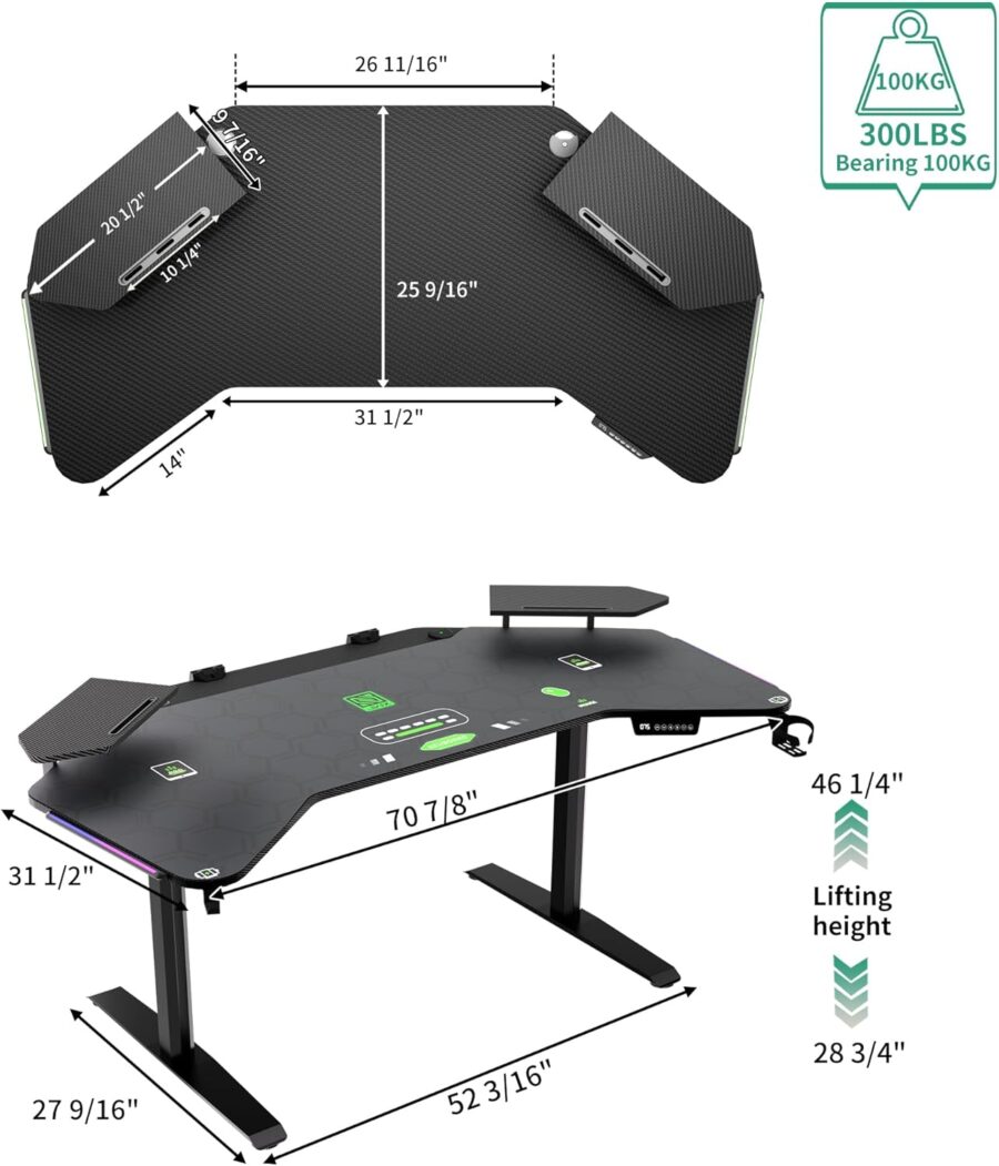 JWX 72" Dual Motor Electric Standing Gaming Desk – RGB LED, Wing-Shaped Workstation with Cable Management, Memory Settings & Accessories for Streamers & Creators - Image 2