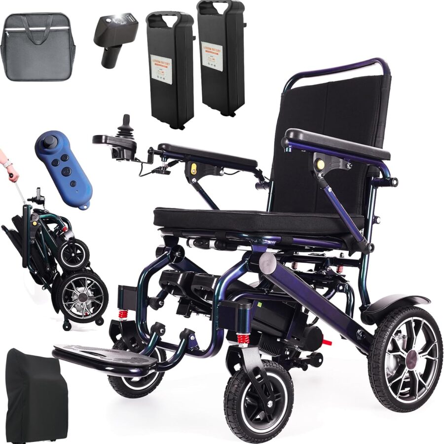 42 lbs Lightweight Electric Wheelchair – Gradient Color, Bluetooth Remote, Dual Batteries, 500W Power, Foldable & Airline Approved - Image 10