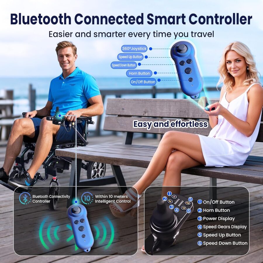 42 lbs Lightweight Electric Wheelchair – Gradient Color, Bluetooth Remote, Dual Batteries, 500W Power, Foldable & Airline Approved - Image 12