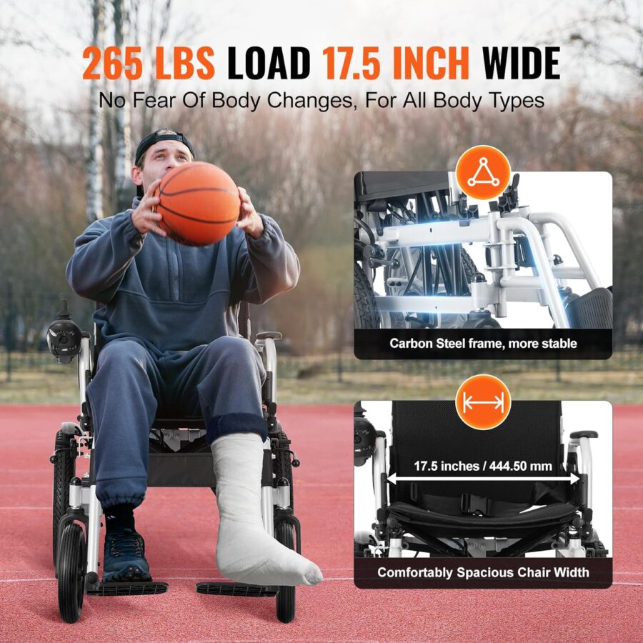 VEVOR Foldable Electric Wheelchair for Adults & Seniors – 300 lbs Capacity, 20Ah Battery, All-Terrain, 17.7" Seat, Lightweight Power Chair - Image 6