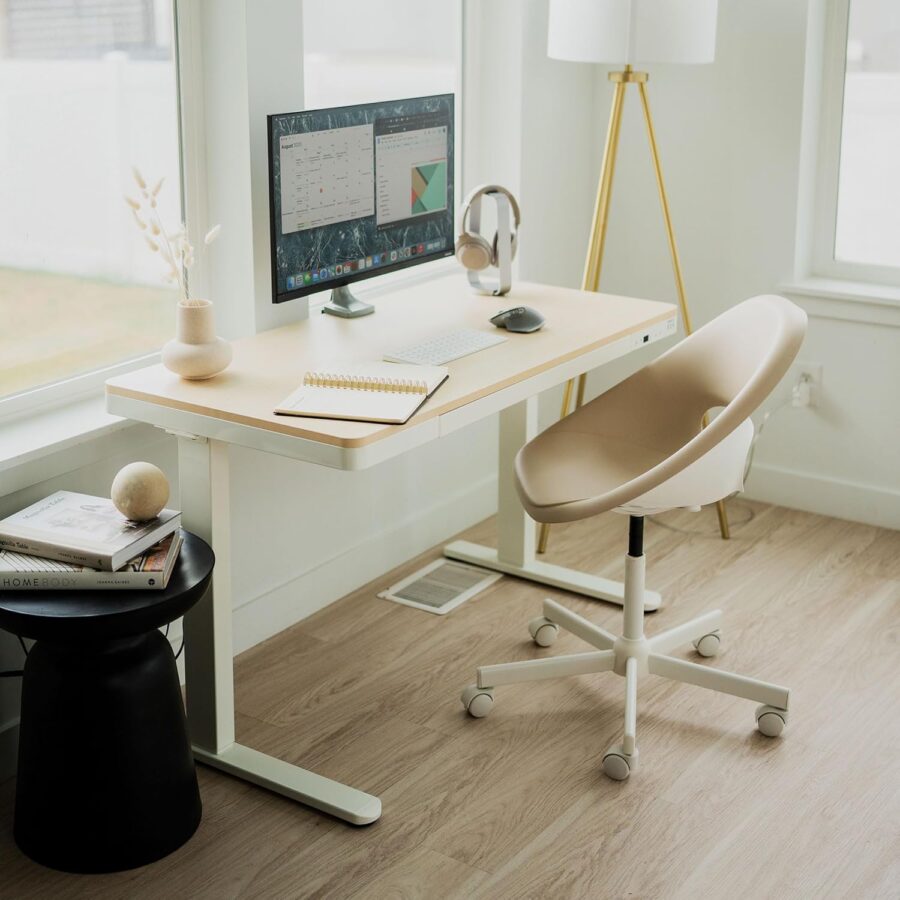 Mount-It! Electric Standing Desk – 47.2" Adjustable Height Sit-Stand Desk with USB Ports, Drawer, and Touch Controls – White Frame with Maple Top - Image 2