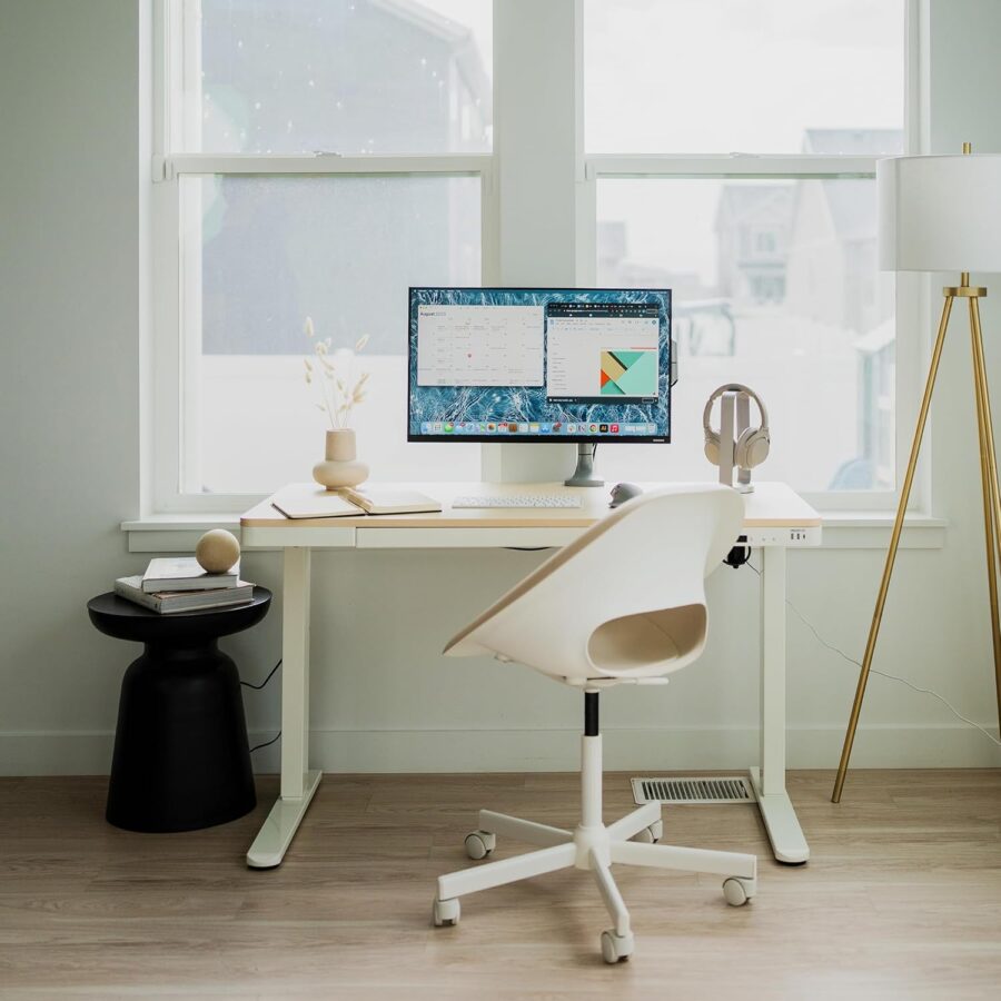 Mount-It! Electric Standing Desk – 47.2" Adjustable Height Sit-Stand Desk with USB Ports, Drawer, and Touch Controls – White Frame with Maple Top - Image 5