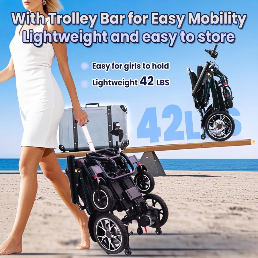 42 lbs Lightweight Electric Wheelchair – Gradient Color, Bluetooth Remote, Dual Batteries, 500W Power, Foldable & Airline Approved - Image 11