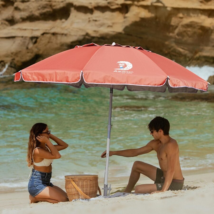 AMMSUN 8FT Beach Umbrella with Sand Anchor – Windproof Outdoor Sunshade with Tilt, Air Vents & UPF 50+ UV Protection for Beach, Pool & Patio - Image 3