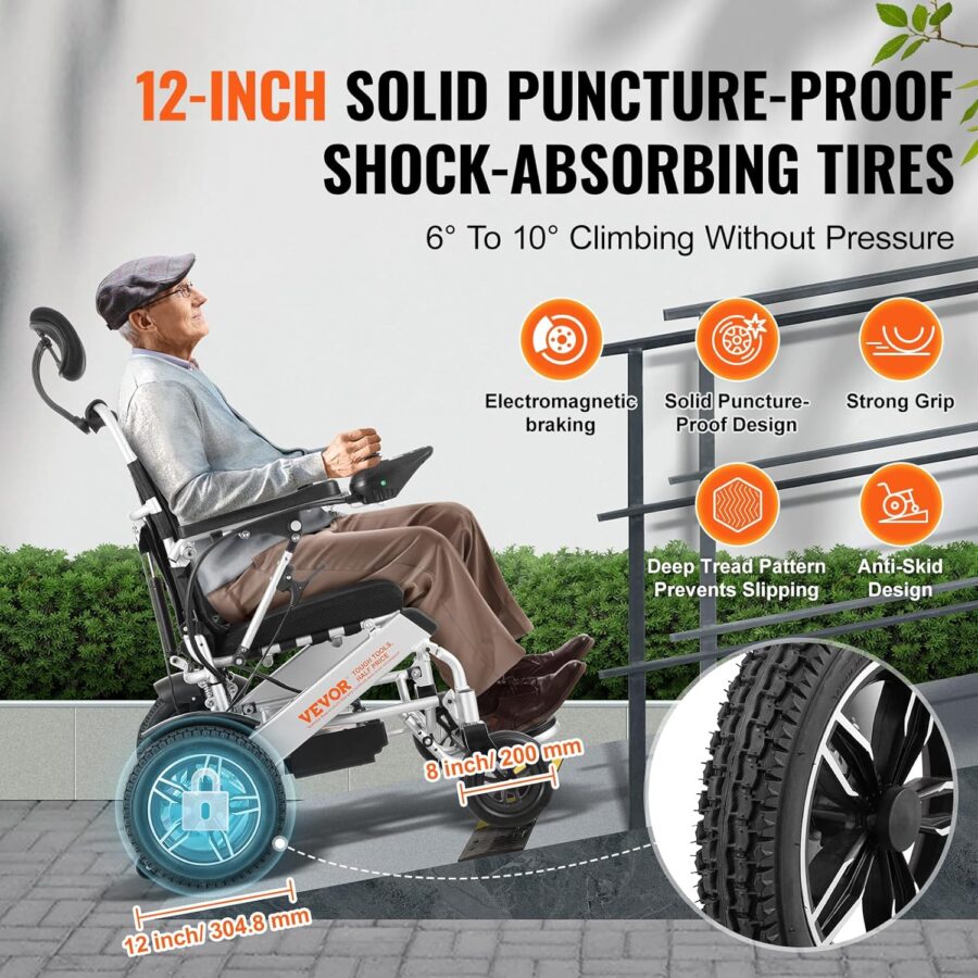 VEVOR Foldable Electric Wheelchair for Adults & Seniors – 300 lbs Capacity, 20Ah Battery, All-Terrain, 17.7" Seat, Lightweight Power Chair - Image 29