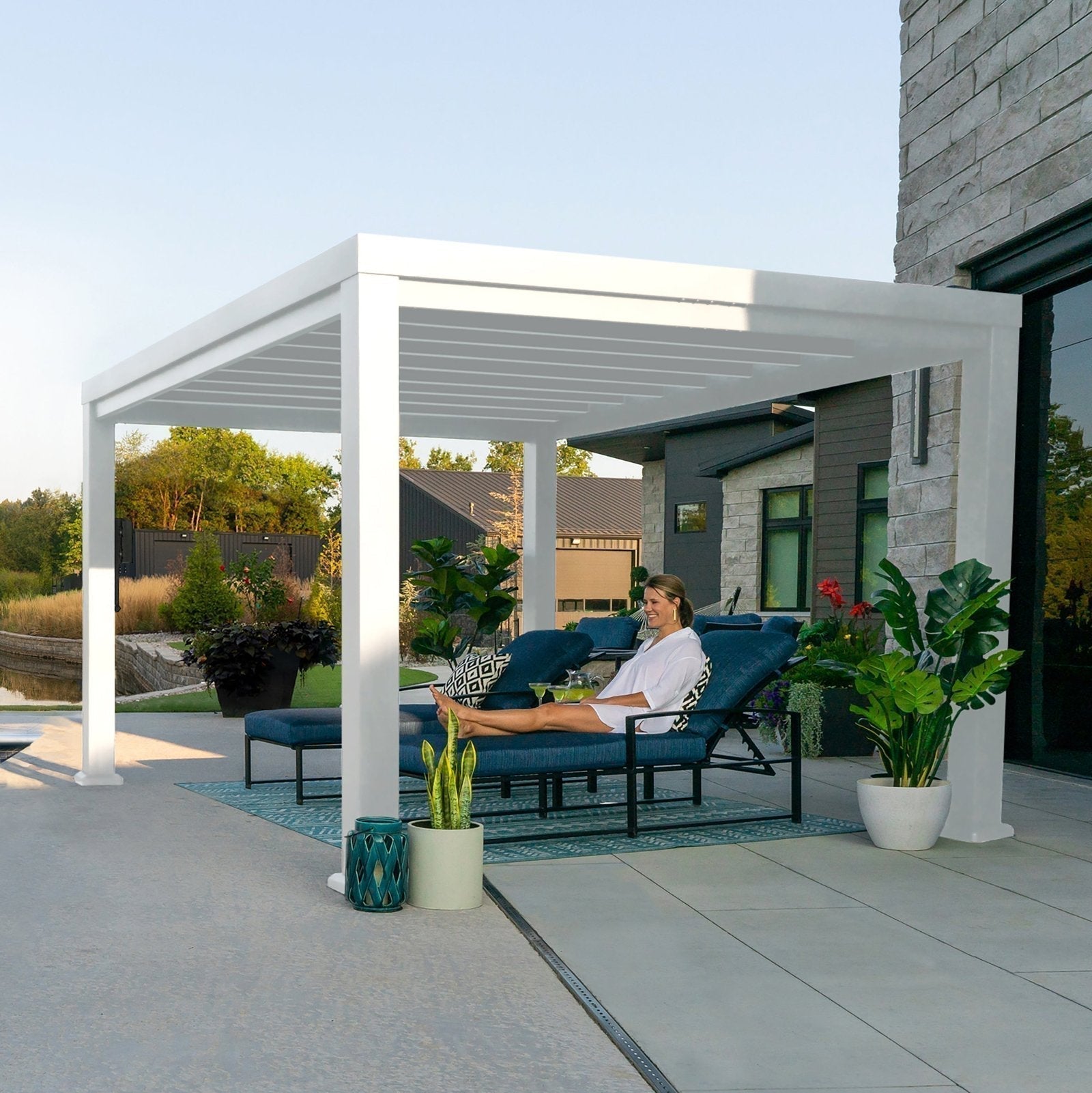14×10 Windham Modern Steel Pergola With Sail Shade Soft Canopy - Image 50