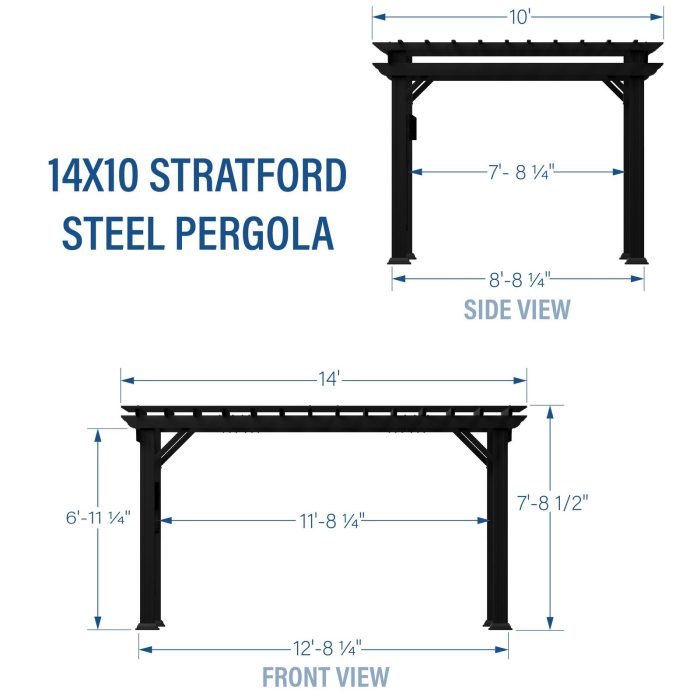 14×10 Stratford Traditional Steel Pergola With Sail Shade Soft Canopy - Image 10