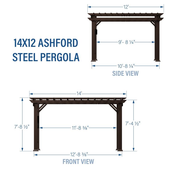 14×12 Ashford Traditional Steel Pergola With Sail Shade Soft Canopy - Image 7