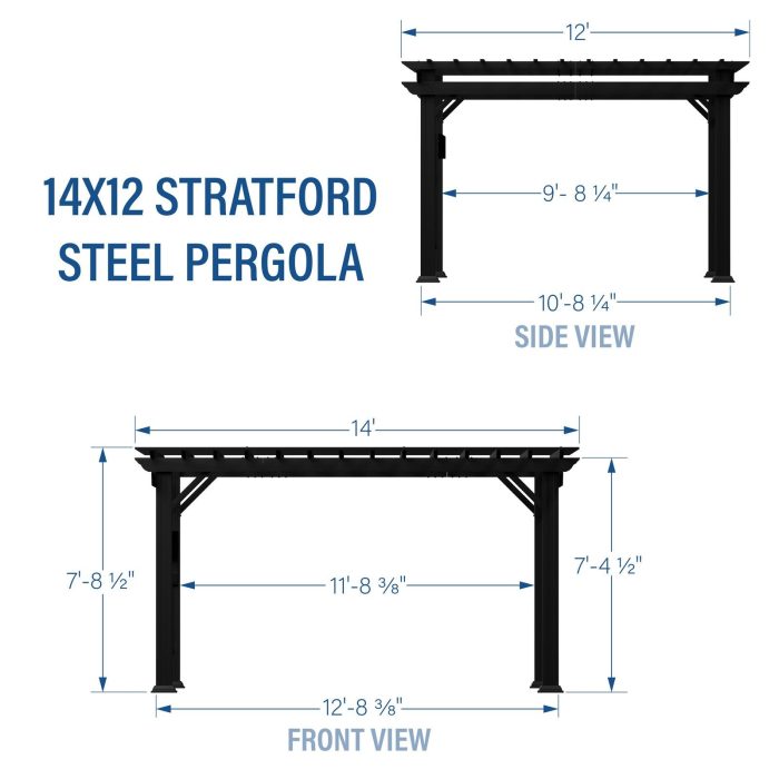 14×12 Stratford Traditional Steel Pergola With Sail Shade Soft Canopy - Image 12