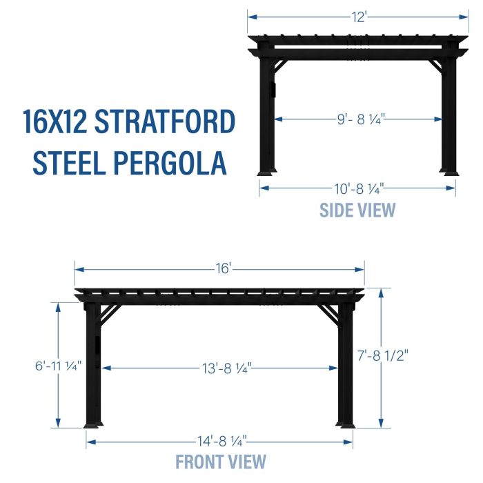 16×12 Stratford Traditional Steel Pergola With Sail Shade Soft Canopy - Image 10