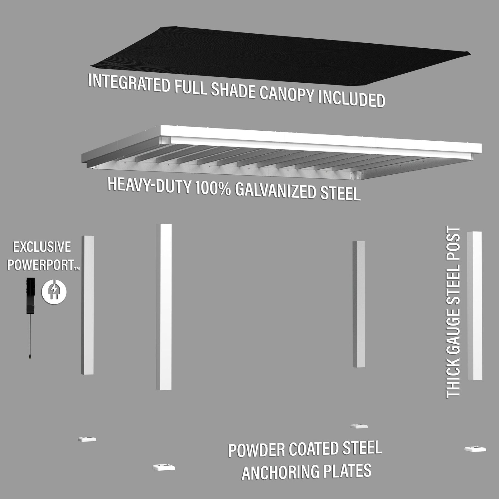 16×12 Windham Modern Steel Pergola With Sail Shade Soft Canopy - Image 28