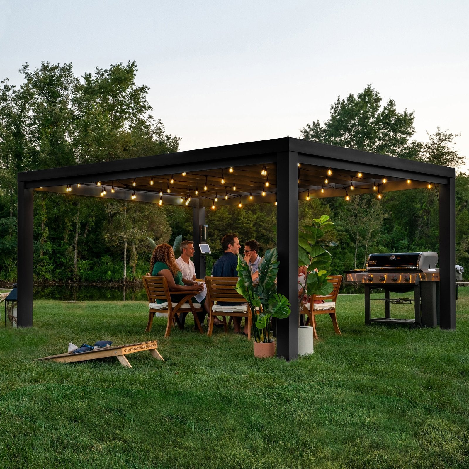 16×12 Trenton Modern Steel Pergola With Sail Shade Soft Canopy - Image 32