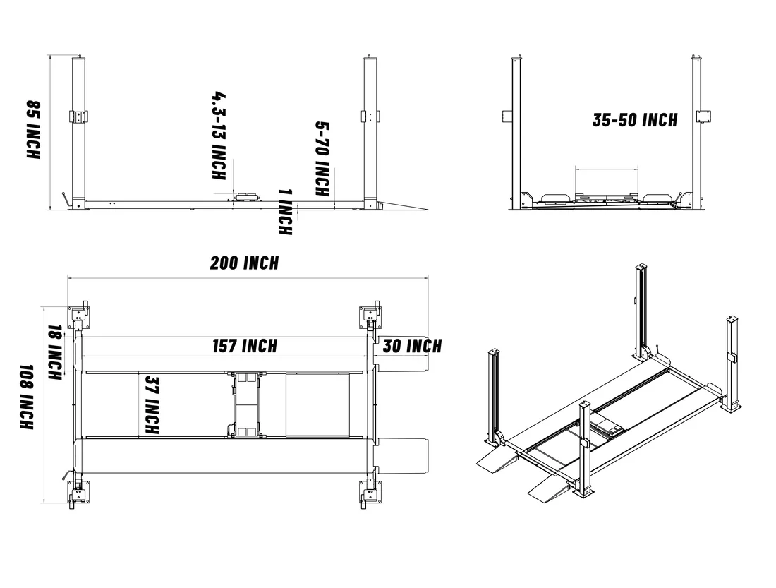 4H850 Heavy Duty Four Post Car lift 8500Lbs By KaTool - Image 9