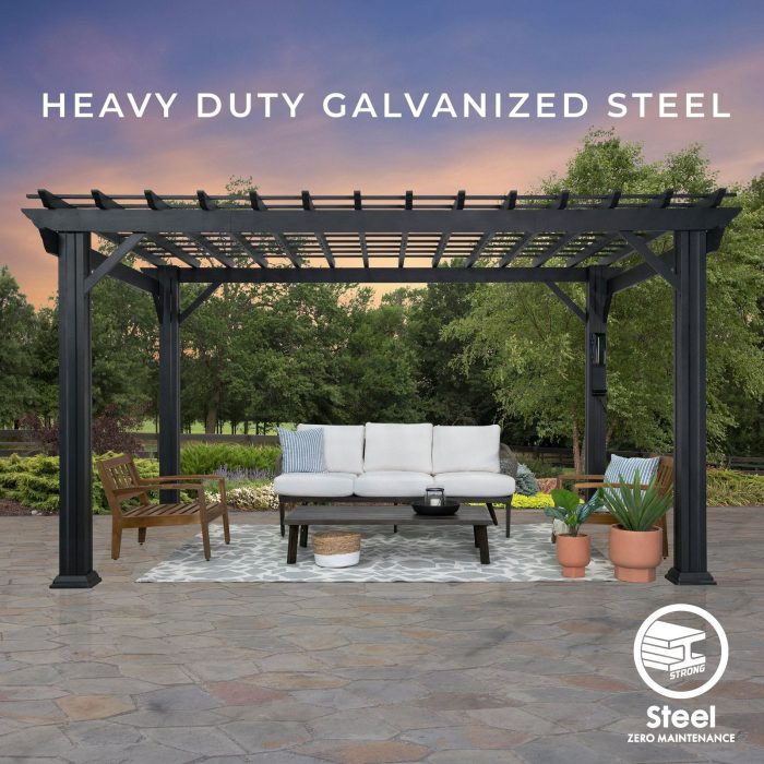 14×10 Stratford Traditional Steel Pergola With Sail Shade Soft Canopy - Image 15
