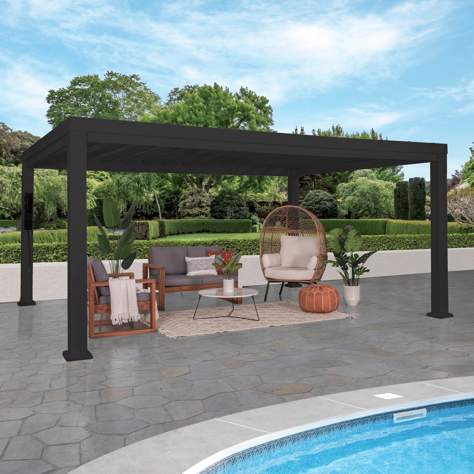 16×12 Trenton Modern Steel Pergola With Sail Shade Soft Canopy - Image 6