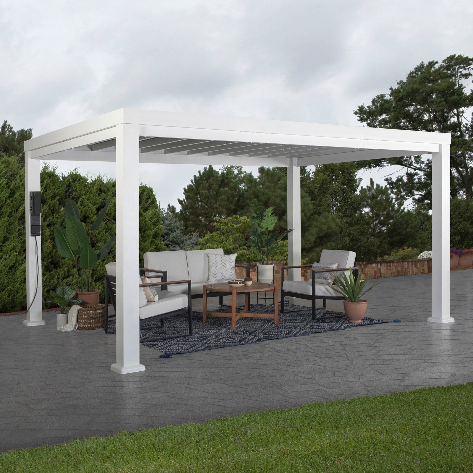 14×10 Windham Modern Steel Pergola With Sail Shade Soft Canopy - Image 26