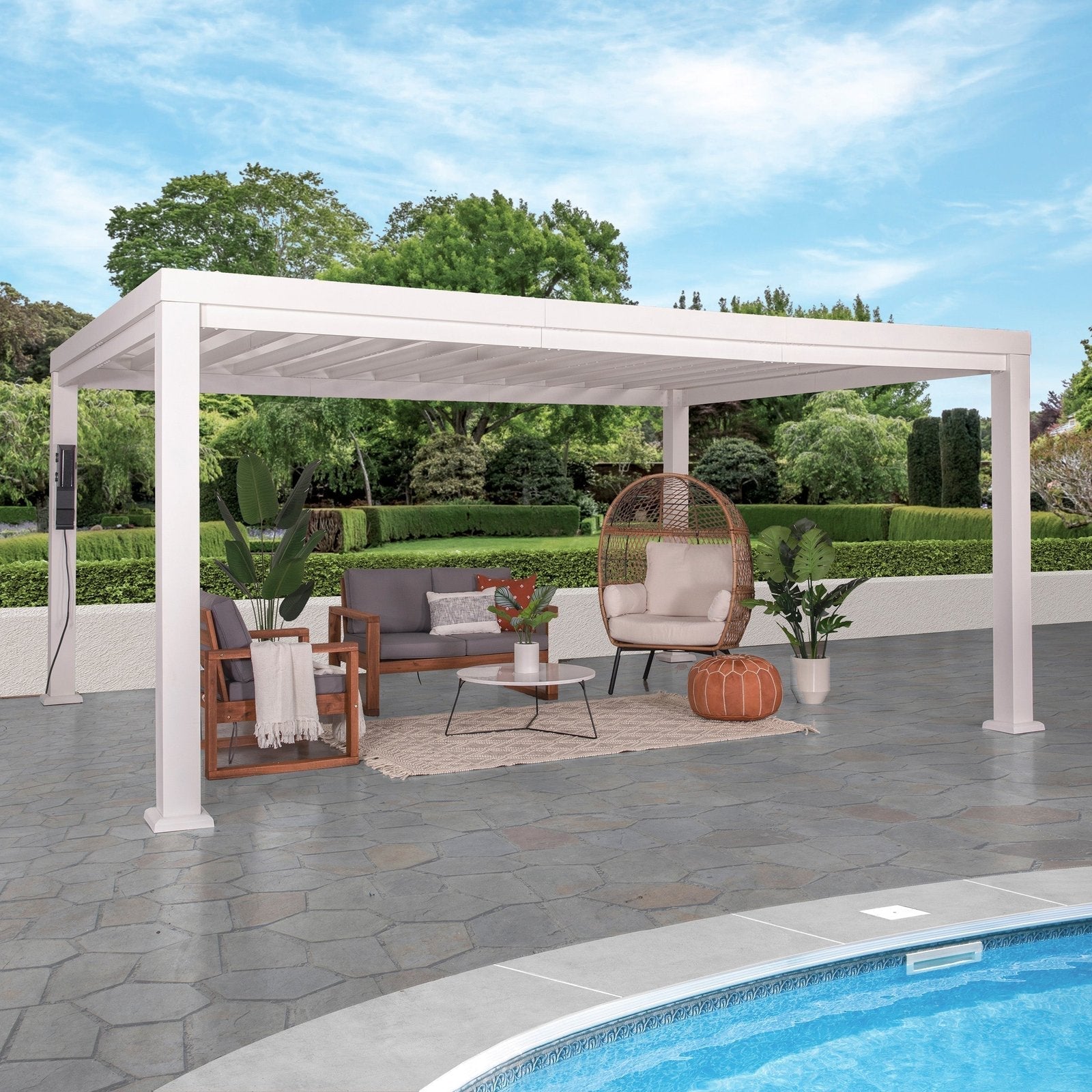 16×12 Windham Modern Steel Pergola With Sail Shade Soft Canopy - Image 19