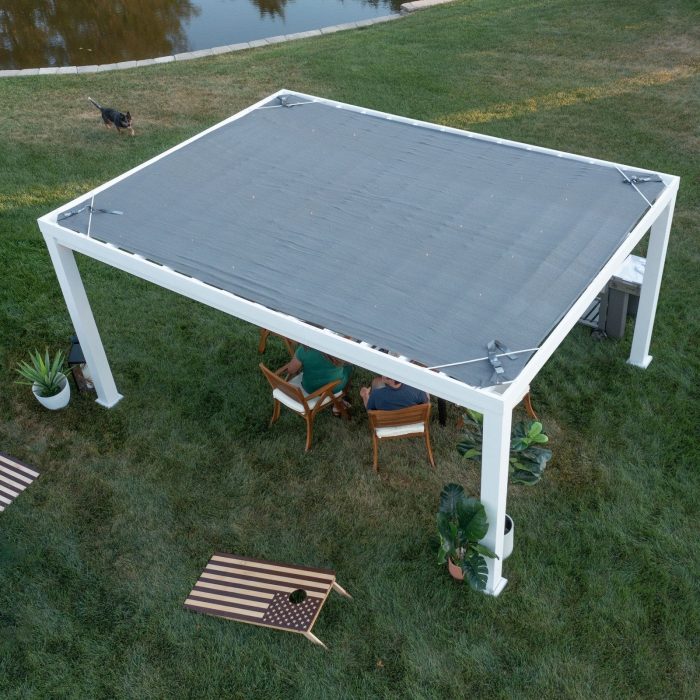 16×12 Windham Modern Steel Pergola With Sail Shade Soft Canopy - Image 6