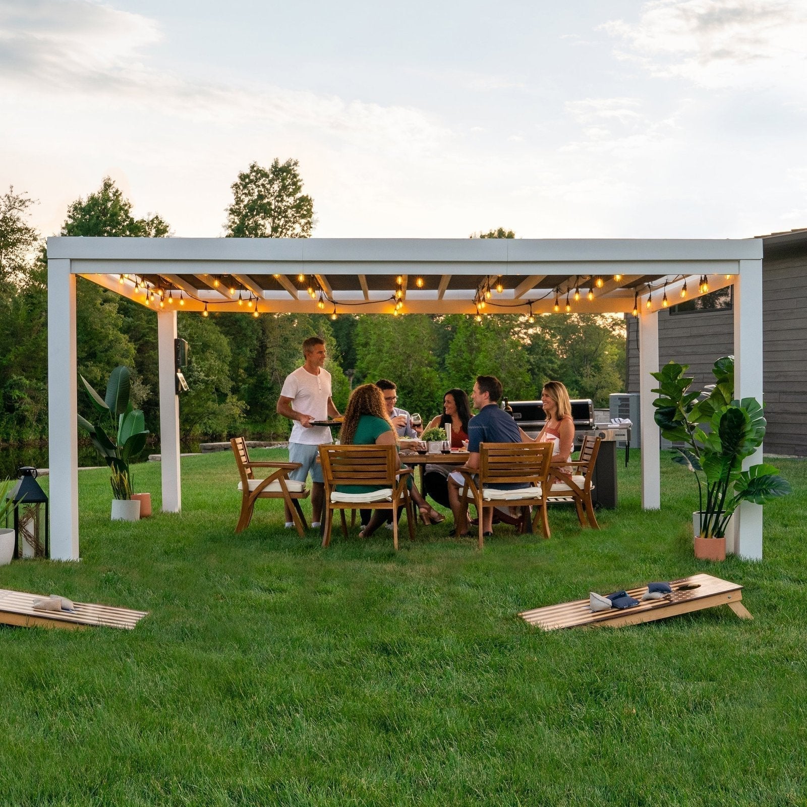 16×12 Windham Modern Steel Pergola With Sail Shade Soft Canopy - Image 29